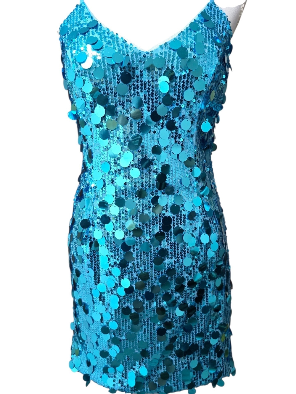 RYANTH Sequin V-Neck Mini Cocktail Dress Blue Medium NWT